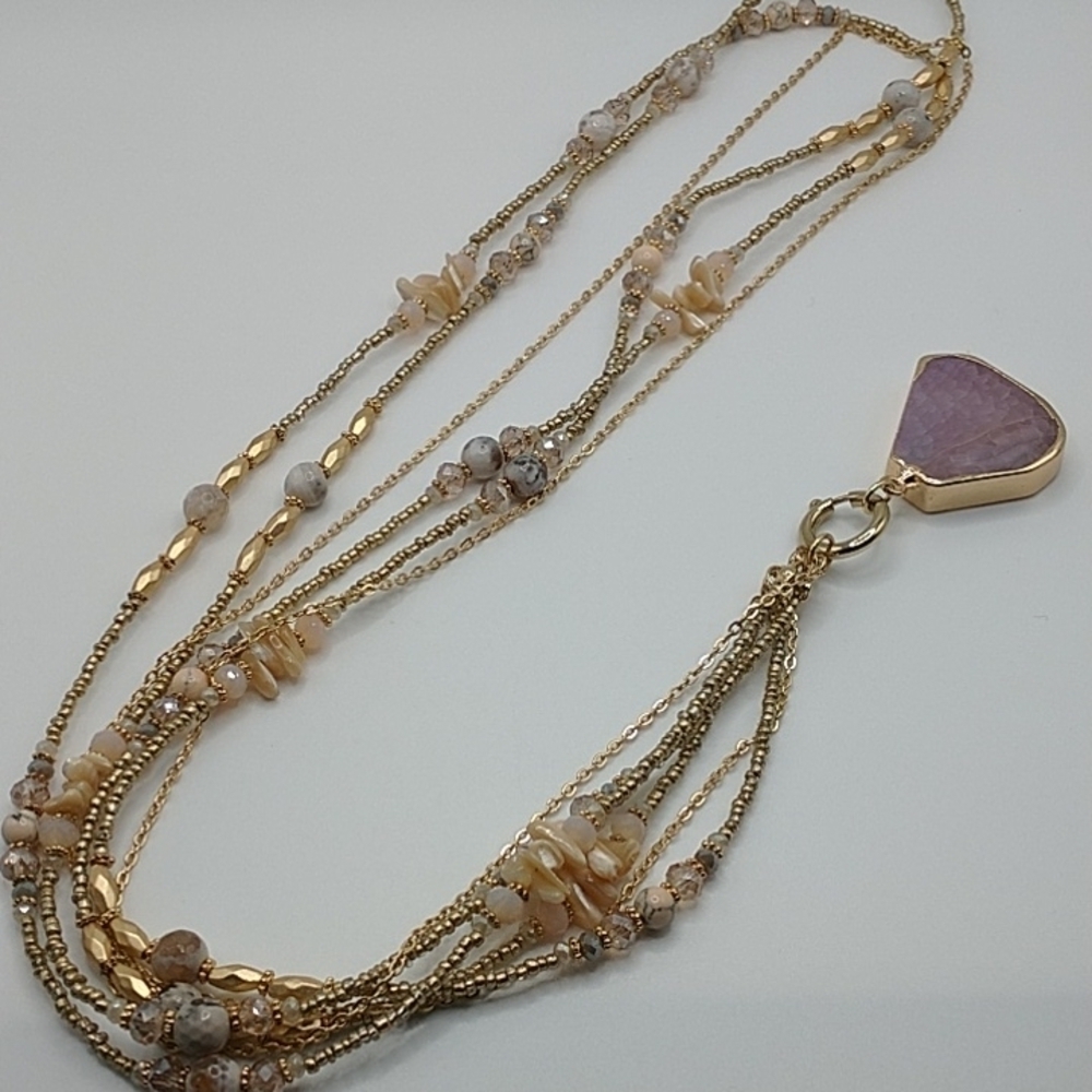 Costume gold tone multi strand faux gems and crystals necklace with Pendant - Picture 10 of 12